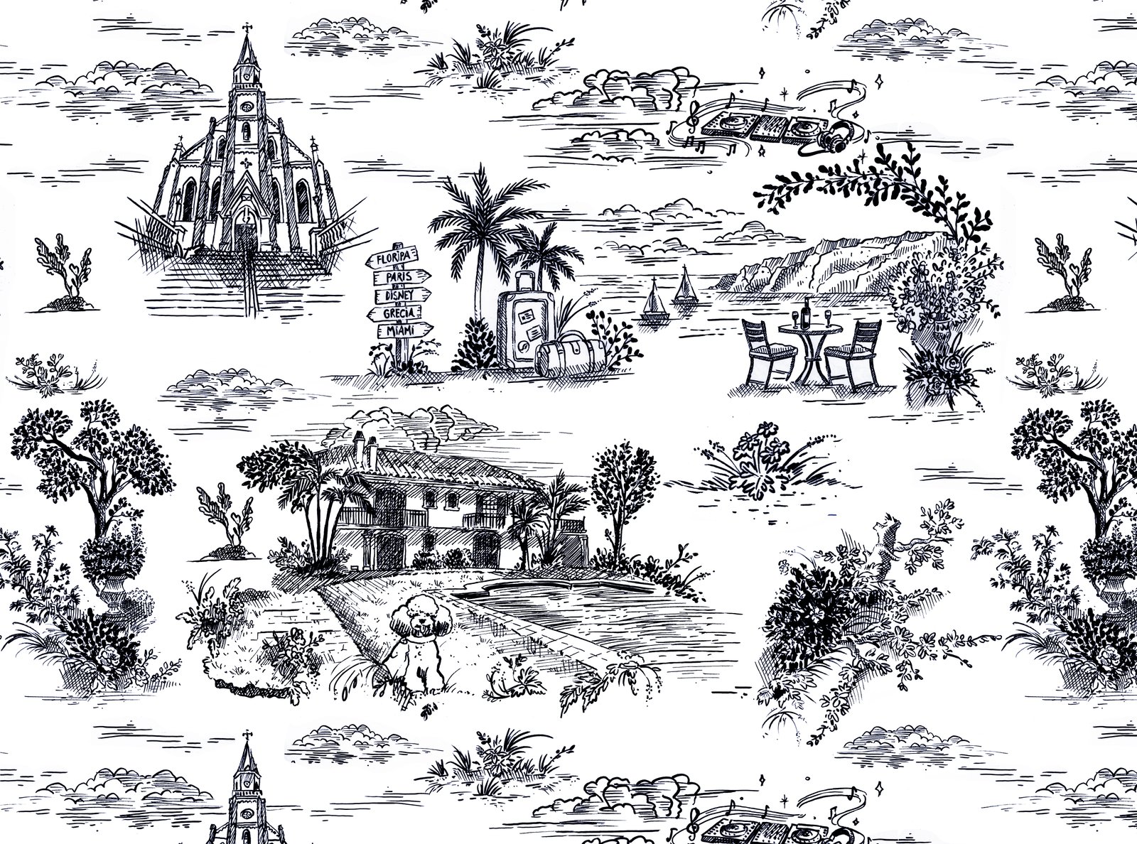 Toile de Jouy preto